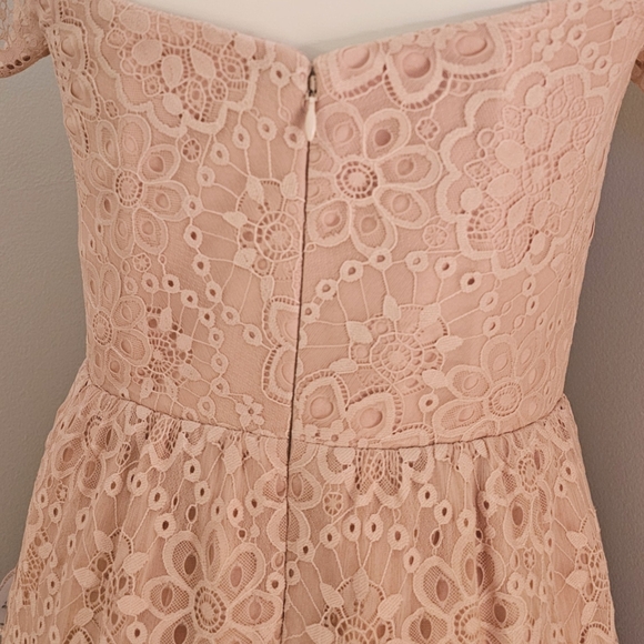 Dress The Population Blush Pink Lace Eyelets Tiered Short Sleeves Midi Dress - Picture 6 of 10